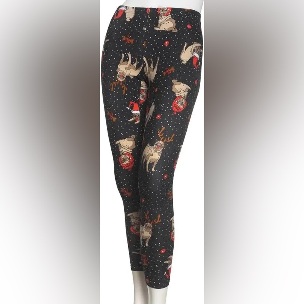 No Comment Pug Print Christmas Leggings Medium (Bin b)
